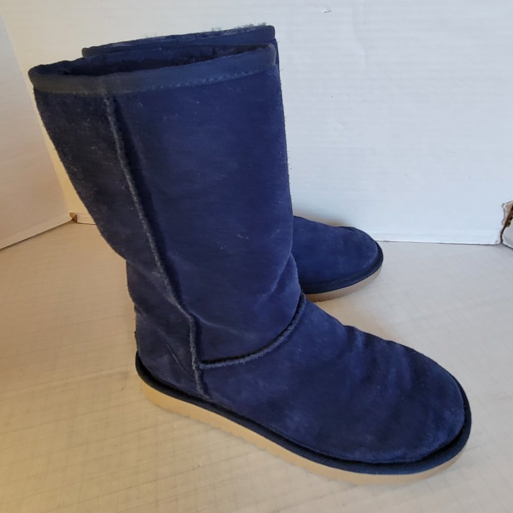 Koolaburra UGG Blue Lush FUR Suede Blue Leather Classic Womens Boots 1017089 7